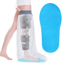 COMFYTHERA Waterproof Cast Cover for Shower Ankle Wound Protector Bath Adult Watertight Cast Bag Showering for Surgery Foot, Ankle, Burns Reusable (E-Long Leg M - Non-Slip)