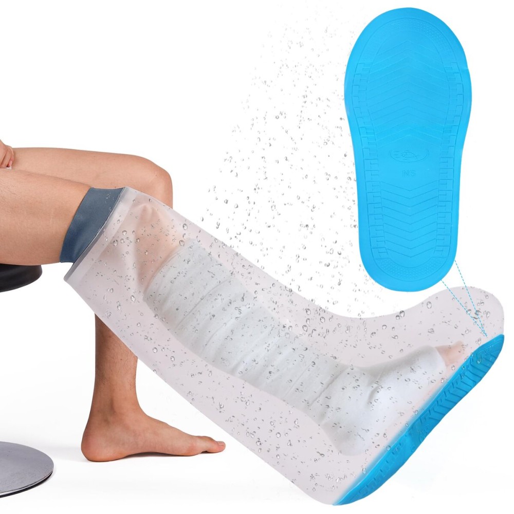 COMFYTHERA Waterproof Cast Cover for Shower Ankle Wound Protector Bath Adult Watertight Cast Bag Showering for Surgery Foot, Ankle, Burns Reusable (F-Short Leg M - Non-Slip)