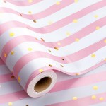 MAYPLUSS Pink Stripe Wrapping Paper Roll - 17 Inch X 16.5 Feet - Romantic Girly Pink Wide Striped Gift Wrap with Foil Dot Baby Girl Wrap Present Paper for Baby Shower, Bithday, Holiday, Wedding