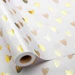 MAYPLUSS Foil Hearts Wrapping Paper Roll - 17 Inch X 16.5 Feet - Luxury Metallic Golden Heart Design Holiday Gift Wrap Present Paper for Valentines Day, Birthdays, Wedding, Anniversaries