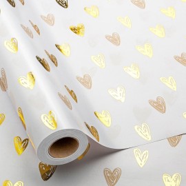 MAYPLUSS Foil Hearts Wrapping Paper Roll - 17 Inch X 16.5 Feet - Luxury Metallic Golden Heart Design Holiday Gift Wrap Present Paper for Valentines Day, Birthdays, Wedding, Anniversaries