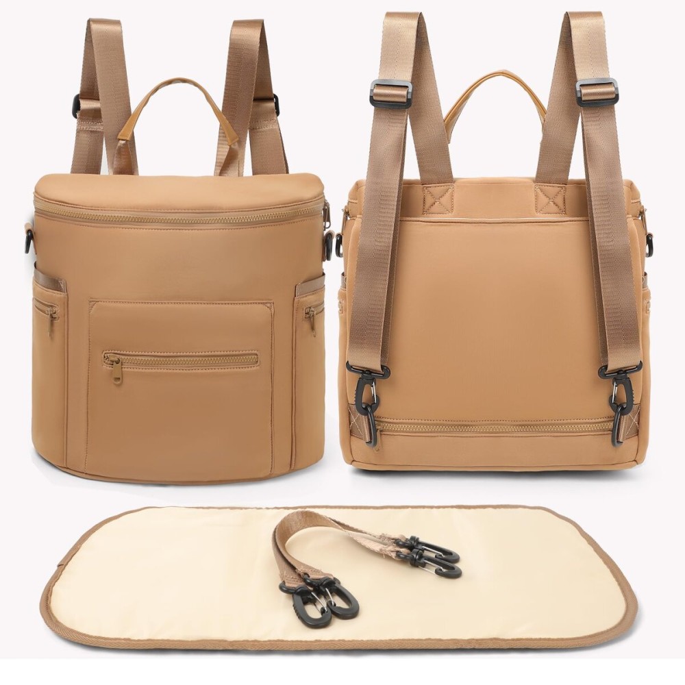 miss fong Neoprene Diaper Bag Baby Diaper Bag Large Capacity Neoprene Backpack with Changing Pad Travel Diaper Backpack with 16 Pockets for Mom & Dad-Brown