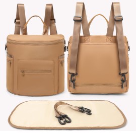 miss fong Neoprene Diaper Bag Baby Diaper Bag Large Capacity Neoprene Backpack with Changing Pad Travel Diaper Backpack with 16 Pockets for Mom & Dad-Brown