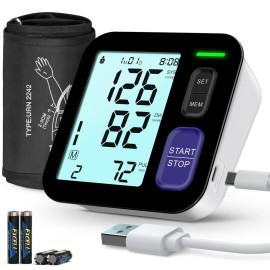 Blood Pressure Machine Upper Arm, Medium/Large BP Cuff Fit Arms from Medium 9-17, Accurate Automatic Digital BP Monitor Home Use, Large Backlit LCD, 2-User Mode