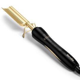 Terviiix Hot Comb for Lace Front Wigs, Curved Teeth Pressing Combs for Black Women Hair, Anti-Scald Straightening Comb, Electric Heat Comb, Temperature Adjustable, 60 Min Auto Shut Off