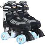 Kids Roller Skates for Girls, Blue Adjustable Rollerskates with Light Up Wheels for Toddler Little Kid Ages 6-12 4 5 6 7, Beginners Outdoor Sports, Best Birthday Gift for Kids