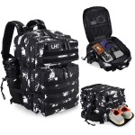 LHI Military Tactical Backpack for Men and Women 45L Army 3 Days Assault Pack Bag Large Rucksack with Shoe Compartment - Black Lightning