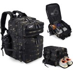 LHI Military Tactical Backpack for Men and Women 45L Army 3 Days Assault Pack Bag Large Rucksack with Shoe Compartment - Black CP
