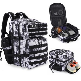 LHI Military Tactical Backpack for Men and Women 45L Army 3 Days Assault Pack Bag Large Rucksack with Shoe Compartment - Blue