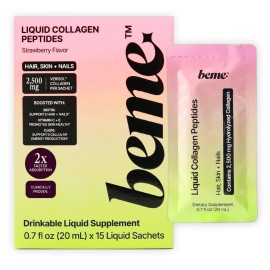 BeMe Liquid Collagen for Women - 2500mg Verisol Collagen Liquid with Biotin, CoQ10 & Vitamin C - Clinically Proven Collagen Peptides for Hair, Skin & Nails (10.5 Fl Oz (Pack of 1), Strawberry)