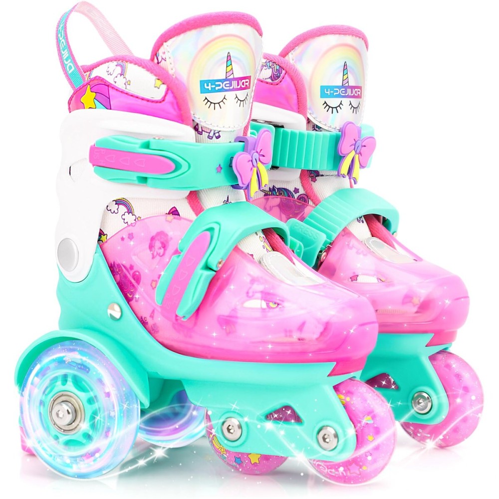 Girls Roller Skates Adjustable Unicorn Skate with Light-Up Wheels, Triple Protection & Beginner