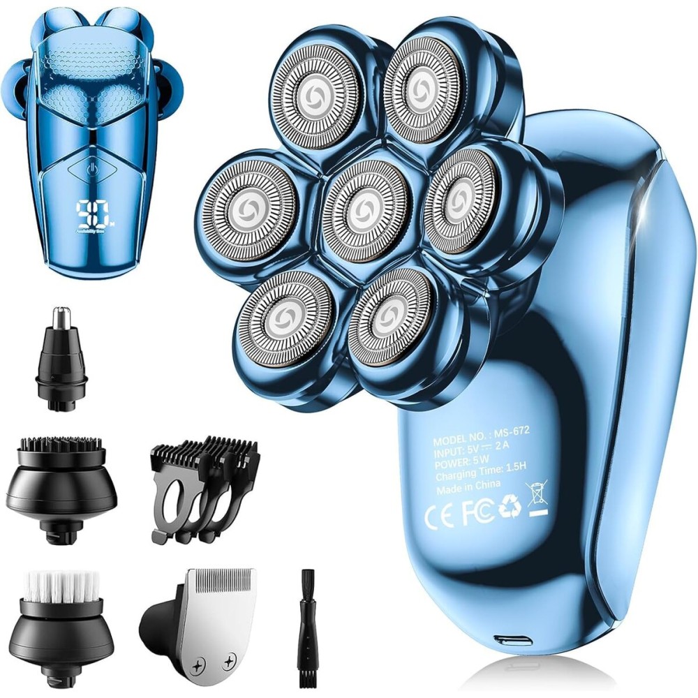 SHPAVVER Head Shavers for Bald Men: 5-in-1 Electric Razor - IPX7 Waterproof Shaving Grooming Kit for Balder - Turbo Speed & Precision Blades (Dark Blue)