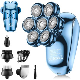 SHPAVVER Head Shavers for Bald Men: 5-in-1 Electric Razor - IPX7 Waterproof Shaving Grooming Kit for Balder - Turbo Speed & Precision Blades (Dark Blue)