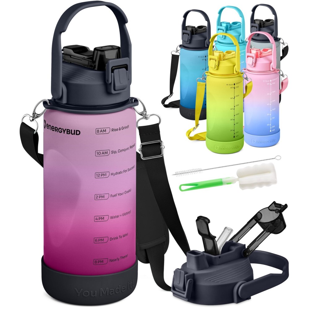 EnergyBud Half Gallon Water Bottle With Straw | Eastman Tritan Material: Food-Safe | Dishwasher Safe, No BPA, BPS, DEHP | Jug w/ 6-in-1 Cap | Leakproof 74.3 Oz Water Bottle (2.2 L)