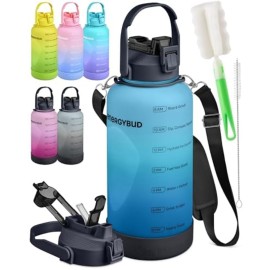 EnergyBud Half Gallon Water Bottle With Straw | Eastman Tritan Material: Food-Safe | Dishwasher Safe, No BPA, BPS, DEHP | Jug w/ 6-in-1 Cap | Leakproof 74.3 Oz Water Bottle (2.2L)
