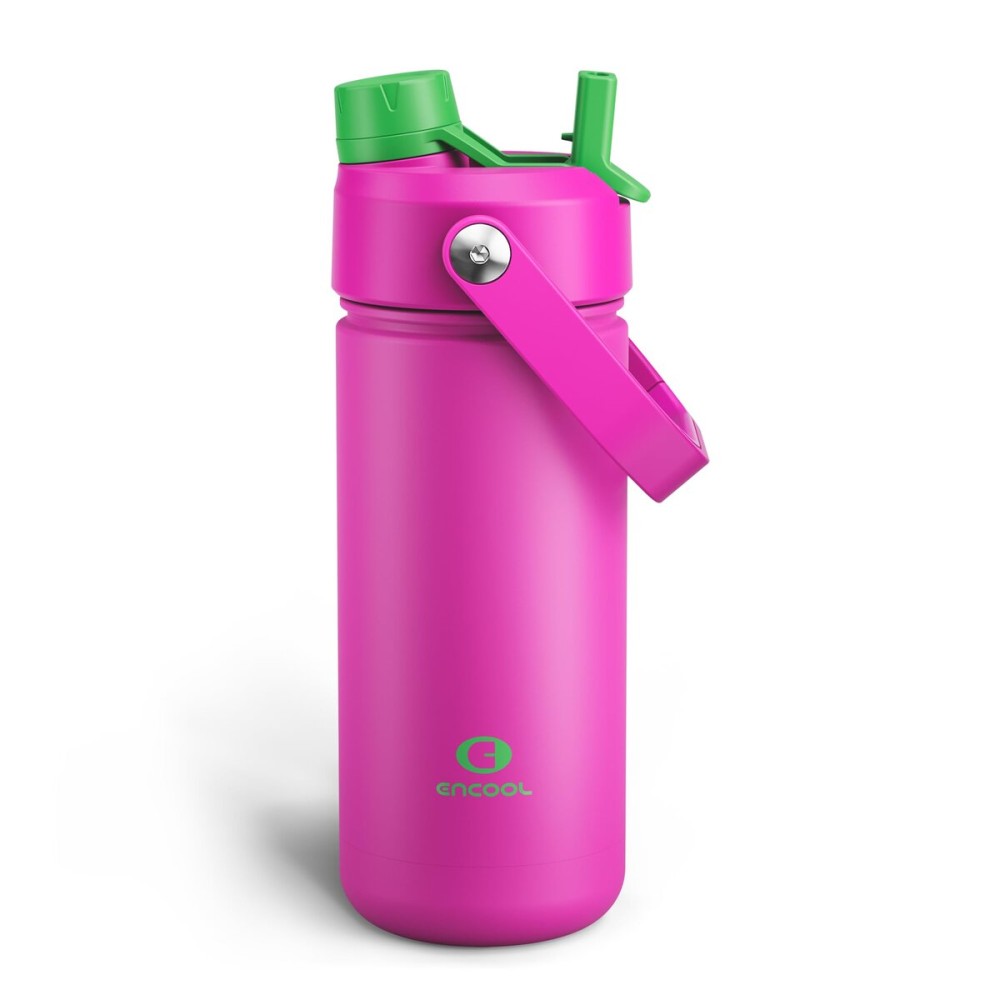 ENCOOL Insulated Water Bottle with Straw Stainless Steel Water Bottle, Leak-Proof, BPA-Free, Double Wall Vacuum Keeps Cold for 24 Hours for Sports, Travel, School (18 oz, Knockout Pink)