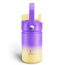 Kids Insulated Water Bottle with Straw - 12oz Stainless Steel Water Bottle with Dual Spouts, Leak-Proof, BPA-Free, Double Wall Vacuum Keeps Cold for 24 Hours for Sports, Travel, School (Peach Dream)