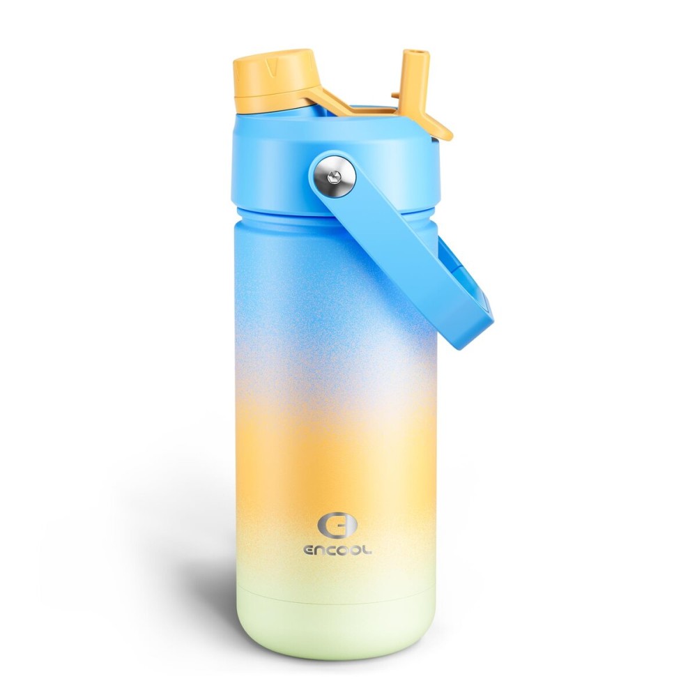 ENCOOL Insulated Water Bottle with Straw Stainless Steel Water Bottle, Leak-Proof, BPA-Free, Double Wall Vacuum Keeps Cold for 24 Hours for Sports, Travel, School (18 oz, Sunny Breeze)