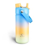 ENCOOL Insulated Water Bottle with Straw Stainless Steel Water Bottle, Leak-Proof, BPA-Free, Double Wall Vacuum Keeps Cold for 24 Hours for Sports, Travel, School (18 oz, Sunny Breeze)