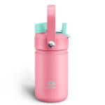 Kids Insualated Water Bottle with Straw - 12oz Stainless Steel Water Bottle with Dual Spouts, Leak-Proof, BPA-Free, Double Wall Vacuum Keeps Cold for 24 Hours for Sports, Travel, School (Tulip)