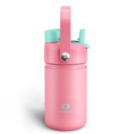 Kids Insualated Water Bottle with Straw - 12oz Stainless Steel Water Bottle with Dual Spouts, Leak-Proof, BPA-Free, Double Wall Vacuum Keeps Cold for 24 Hours for Sports, Travel, School (Tulip)