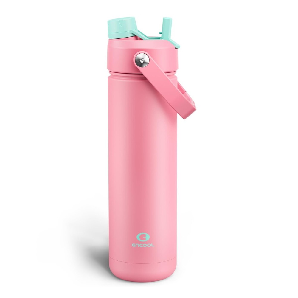 ENCOOL Insulated Water Bottle with Straw Stainless Steel Water Bottle, Leak-Proof, BPA-Free, Double Wall Vacuum Keeps Cold for 24 Hours for Sports, Travel, School (26 oz, Tulip)