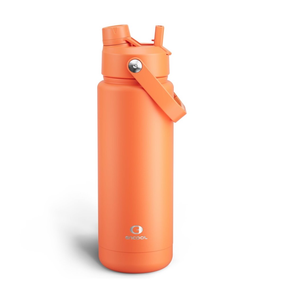 ENCOOL Insulated Water Bottle with Straw Stainless Steel Water Bottle, Leak-Proof, BPA-Free, Double Wall Vacuum Keeps Cold for 24 Hours for Sports, Travel, School (32 oz, Moderate Orange)