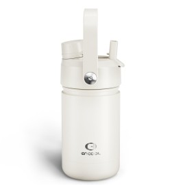 Kids Insualated Water Bottle with Straw - 12oz Stainless Steel Water Bottle with Dual Spouts, Leak-Proof, BPA-Free, Double Wall Vacuum Keeps Cold for 24 Hours for Sports, Travel, School (Cream Moon)