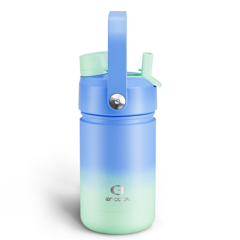 Kids Insualated Water Bottle with Straw - 12oz Stainless Steel Water Bottle with Dual Spouts, Leak-Proof, BPA-Free, Double Wall Vacuum Keeps Cold for 24 Hours for Sports, Travel (Frosted Lilac)