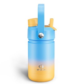 Kids Insualated Water Bottle with Straw - 12oz Stainless Steel Water Bottle with Dual Spouts, Leak-Proof, BPA-Free, Double Wall Vacuum Keeps Cold for 24 Hours for Sports, Travel, School (Sunny Breeze)