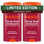 Mando Whole Body Deodorant For Men - Smooth Solid Stick - 72 Hour Odor Control - Aluminum Free, Baking Soda Free, Skin Safe - 2.6 Ounce (Pack of 2) - Cabin Retreat Limited Edition Scent