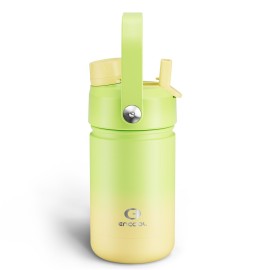 Kids Insualated Water Bottle with Straw - 12oz Stainless Steel Water Bottle with Dual Spouts, Leak-Proof, BPA-Free, Double Wall Vacuum Keeps Cold for 24 Hours for Sports, Travel, School (Morning Dew)