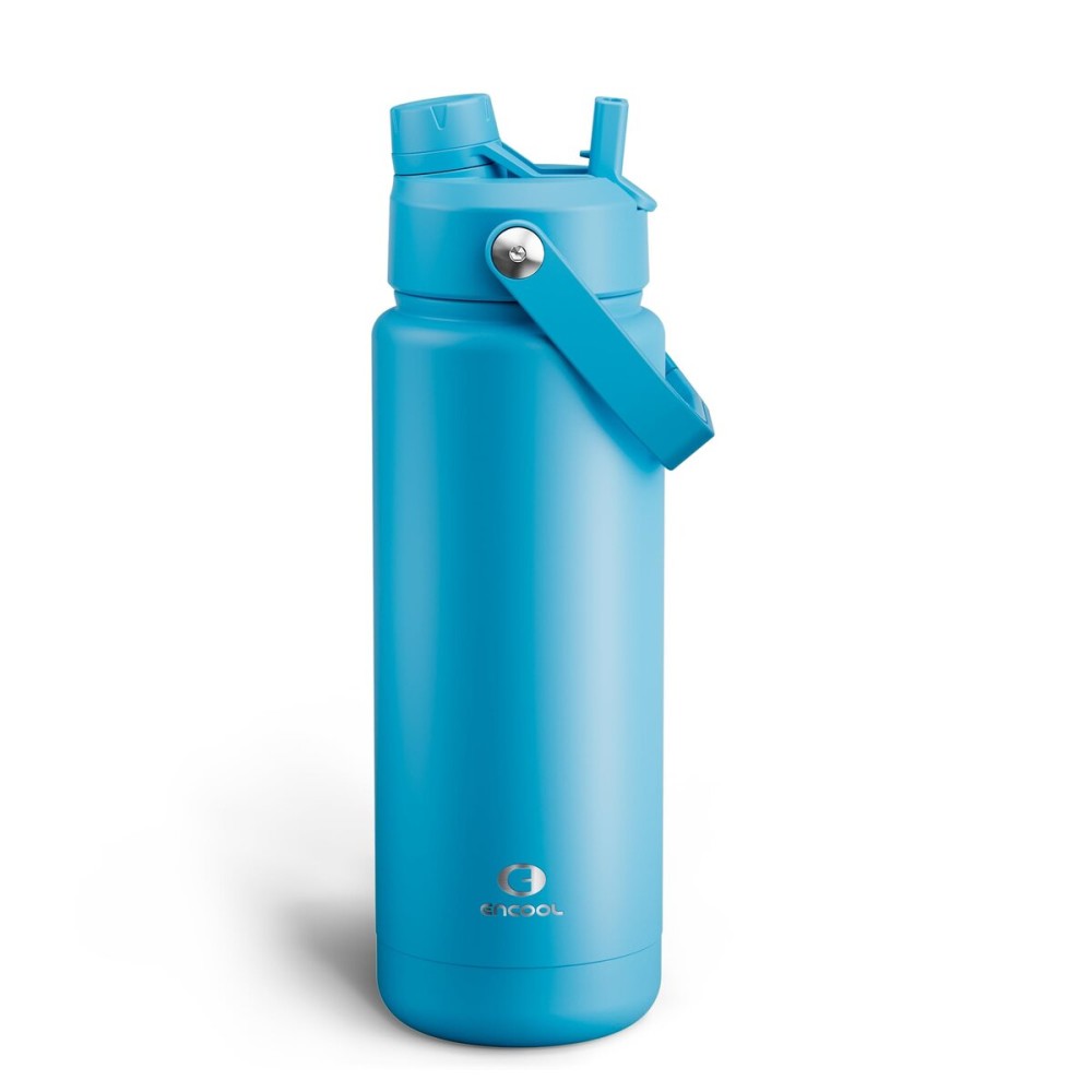 ENCOOL Insulated Water Bottle with Straw Stainless Steel Water Bottle, Leak-Proof, BPA-Free, Double Wall Vacuum Keeps Cold for 24 Hours for Sports, Travel, School (32 oz, Azure Blue)