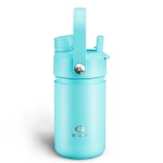 Kids Insualated Water Bottle with Straw - 12oz Stainless Steel Water Bottle with Dual Spouts, Leak-Proof, BPA-Free, Double Wall Vacuum Keeps Cold for 24 Hours for Sports, Travel (Aquamarine Blue)