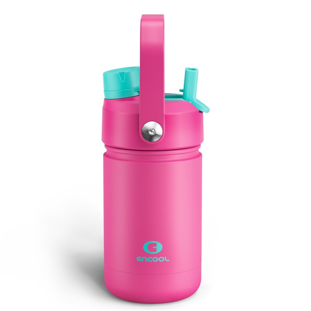 Kids Insualated Water Bottle with Straw - 12oz Stainless Steel Water Bottle with Dual Spouts, Leak-Proof, BPA-Free, Double Wall Vacuum Keeps Cold for 24 Hours for Sports, Travel (Light Crimson)