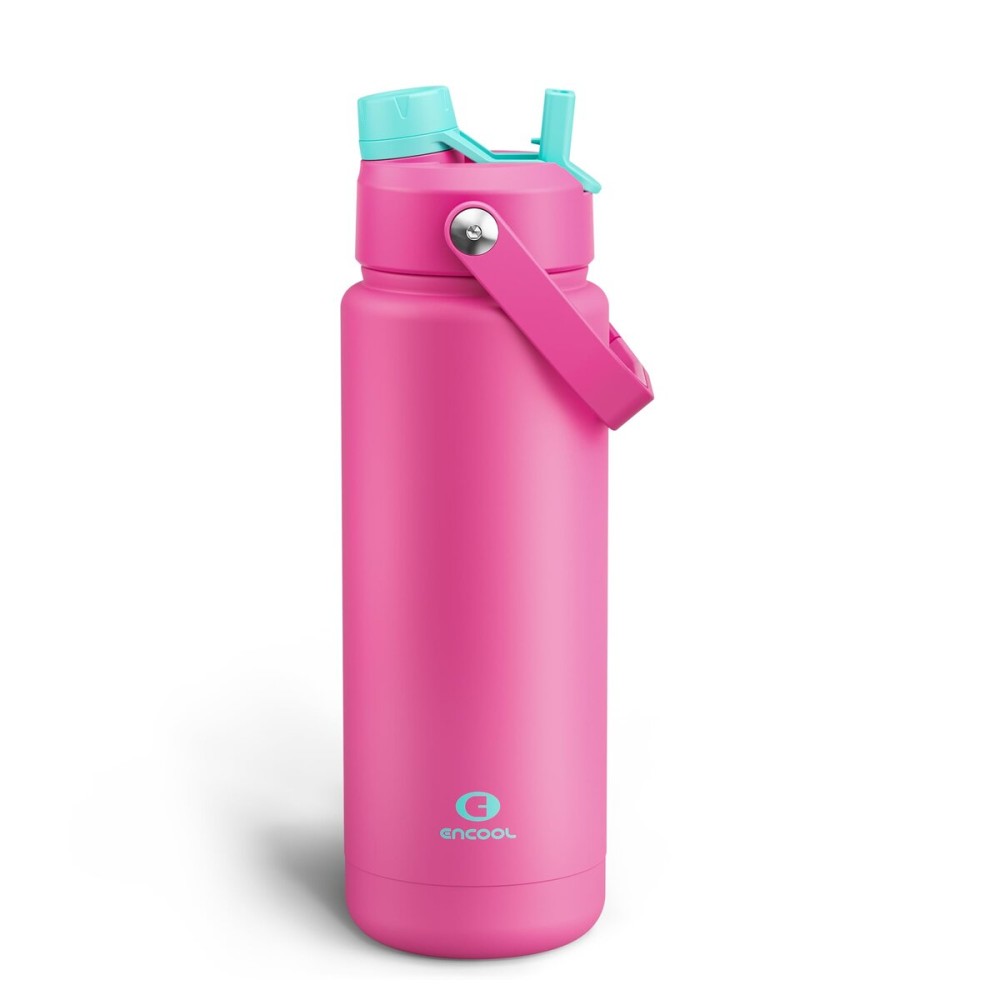 ENCOOL Insulated Water Bottle with Straw Stainless Steel Water Bottle, Leak-Proof, BPA-Free, Double Wall Vacuum Keeps Cold for 24 Hours for Sports, Travel, School (32 oz, Light Crimson)