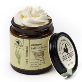 Hearth and Homestead: Handmade Whipped Tallow Balm (Herb-Infused/Unscented) - Large Jar - 2.6 oz