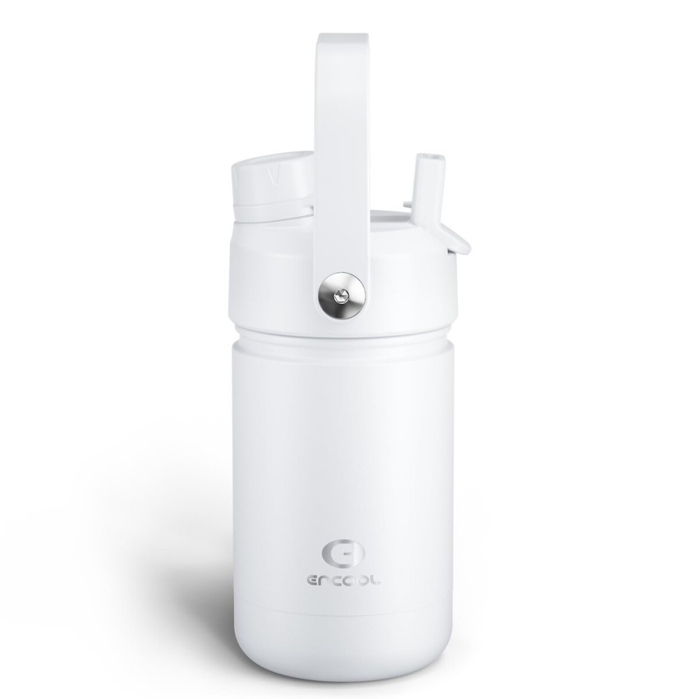 Kids Insualated Water Bottle with Straw - 12oz Stainless Steel Water Bottle with Dual Spouts, Leak-Proof, BPA-Free, Double Wall Vacuum Keeps Cold for 24 Hours for Sports, Travel, School (Polar White)