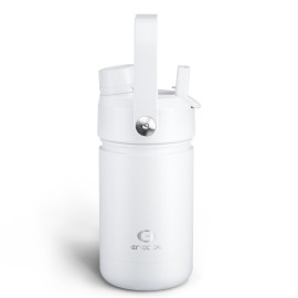 Kids Insualated Water Bottle with Straw - 12oz Stainless Steel Water Bottle with Dual Spouts, Leak-Proof, BPA-Free, Double Wall Vacuum Keeps Cold for 24 Hours for Sports, Travel, School (Polar White)