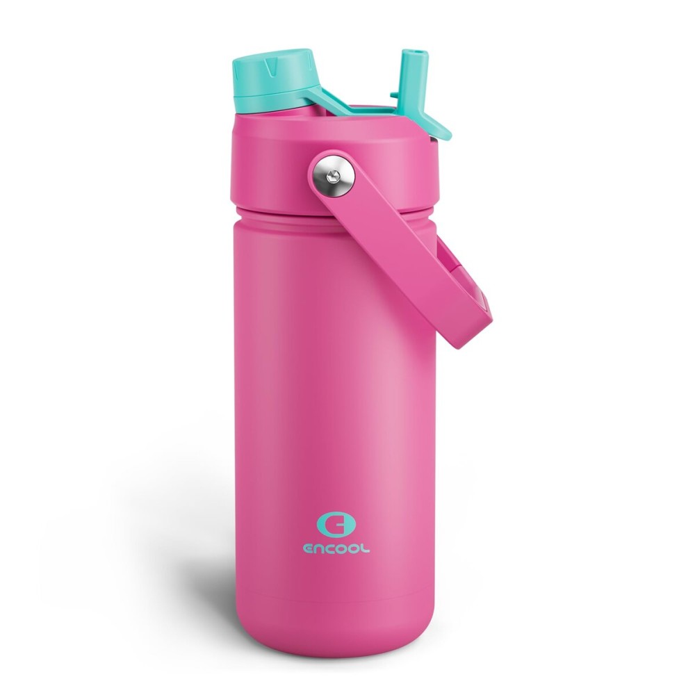 ENCOOL Insulated Water Bottle with Straw Stainless Steel Water Bottle, Leak-Proof, BPA-Free, Double Wall Vacuum Keeps Cold for 24 Hours for Sports, Travel, School (18 oz, Light Crimson)