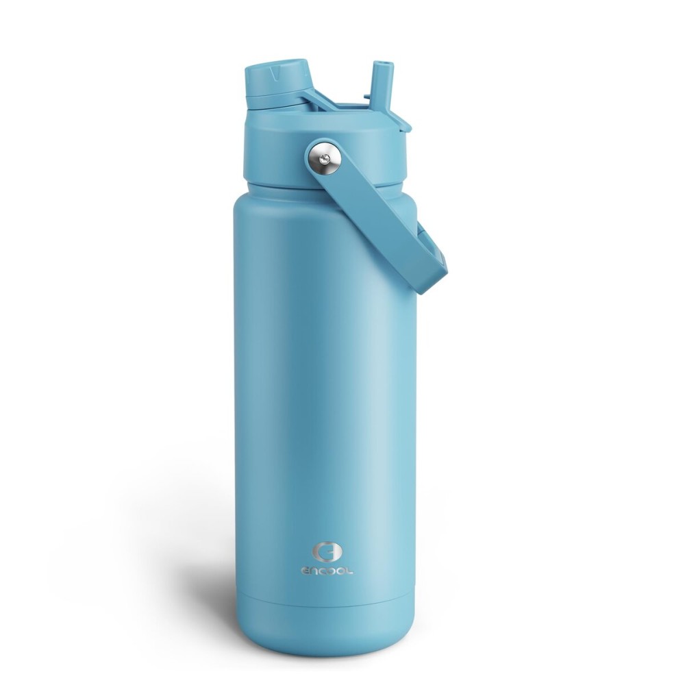 ENCOOL Insulated Water Bottle with Straw Stainless Steel Water Bottle, Leak-Proof, BPA-Free, Double Wall Vacuum Keeps Cold for 24 Hours for Sports, Travel, School (32 oz, Pewter Blue)