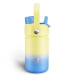 Kids Insualated Water Bottle with Straw - 12oz Stainless Steel Water Bottle with Dual Spouts, Leak-Proof, BPA-Free, Double Wall Vacuum Keeps Cold for 24 Hours for Sports, Travel, School (Soft Lagoon)