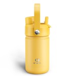 Kids Insualated Water Bottle with Straw - 12oz Stainless Steel Water Bottle with Dual Spouts, Leak-Proof, BPA-Free, Double Wall Vacuum Keeps Cold for 24 Hours for Sports, Travel, School (Elfin Yellow)