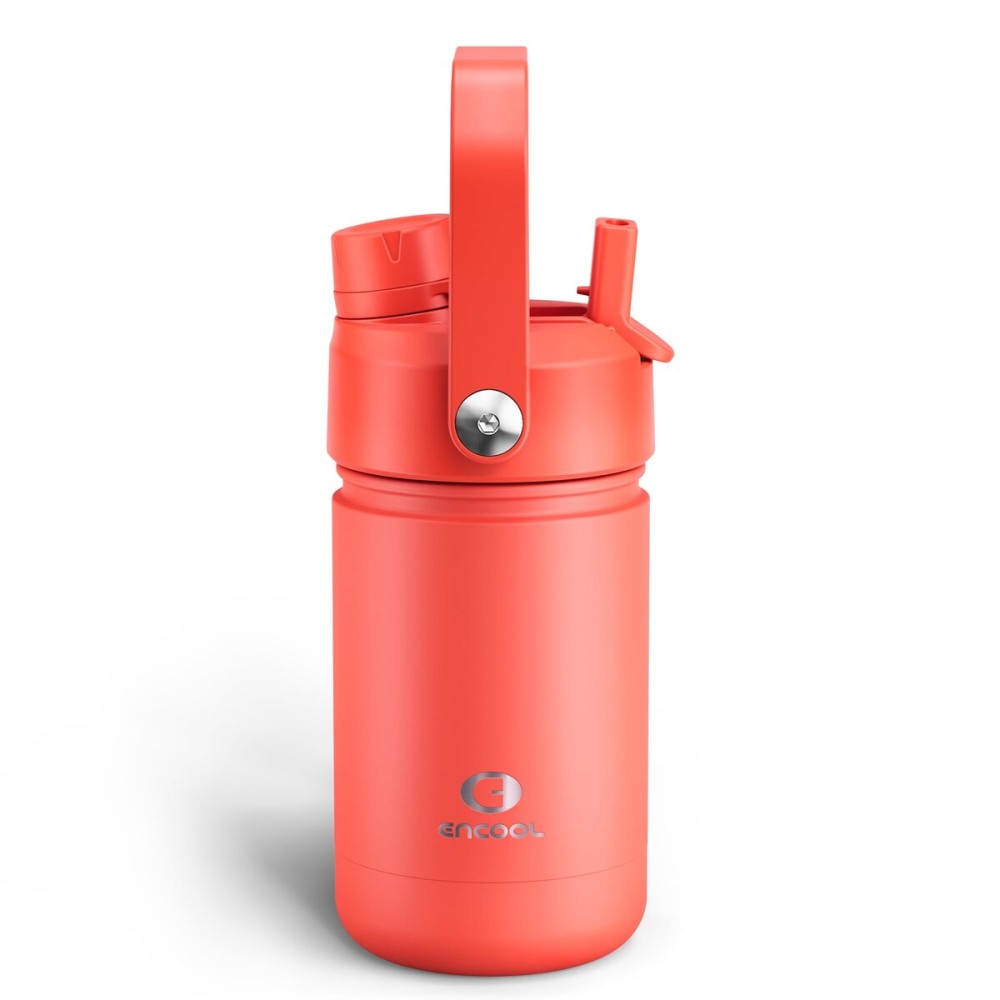 Kids Insualated Water Bottle with Straw - 12oz Stainless Steel Water Bottle with Dual Spouts, Leak-Proof, BPA-Free, Double Wall Vacuum Keeps Cold for 24 Hours for Sports, Travel, School (Tawny Orange)