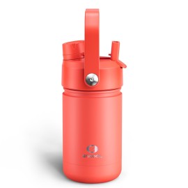 Kids Insualated Water Bottle with Straw - 12oz Stainless Steel Water Bottle with Dual Spouts, Leak-Proof, BPA-Free, Double Wall Vacuum Keeps Cold for 24 Hours for Sports, Travel, School (Tawny Orange)