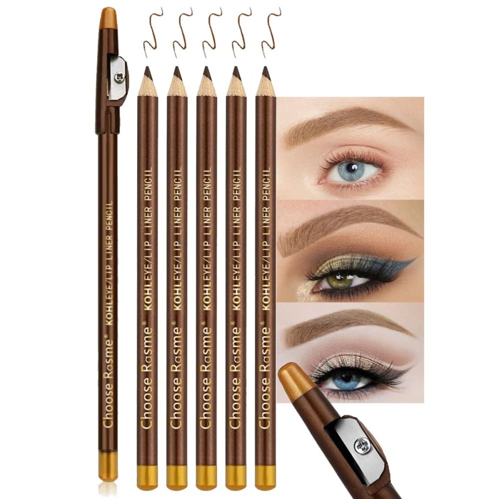FeiCuiYun 5Pcs Wooden Hard-Core Eyebrow Pencils for Women, Light Brown Eyebrow and Eyeliner Pencil, Long Lasting Waterproof and Sweat-Proof, Beginner Makeup Brow Pencil, Create a Natural Eye Brow