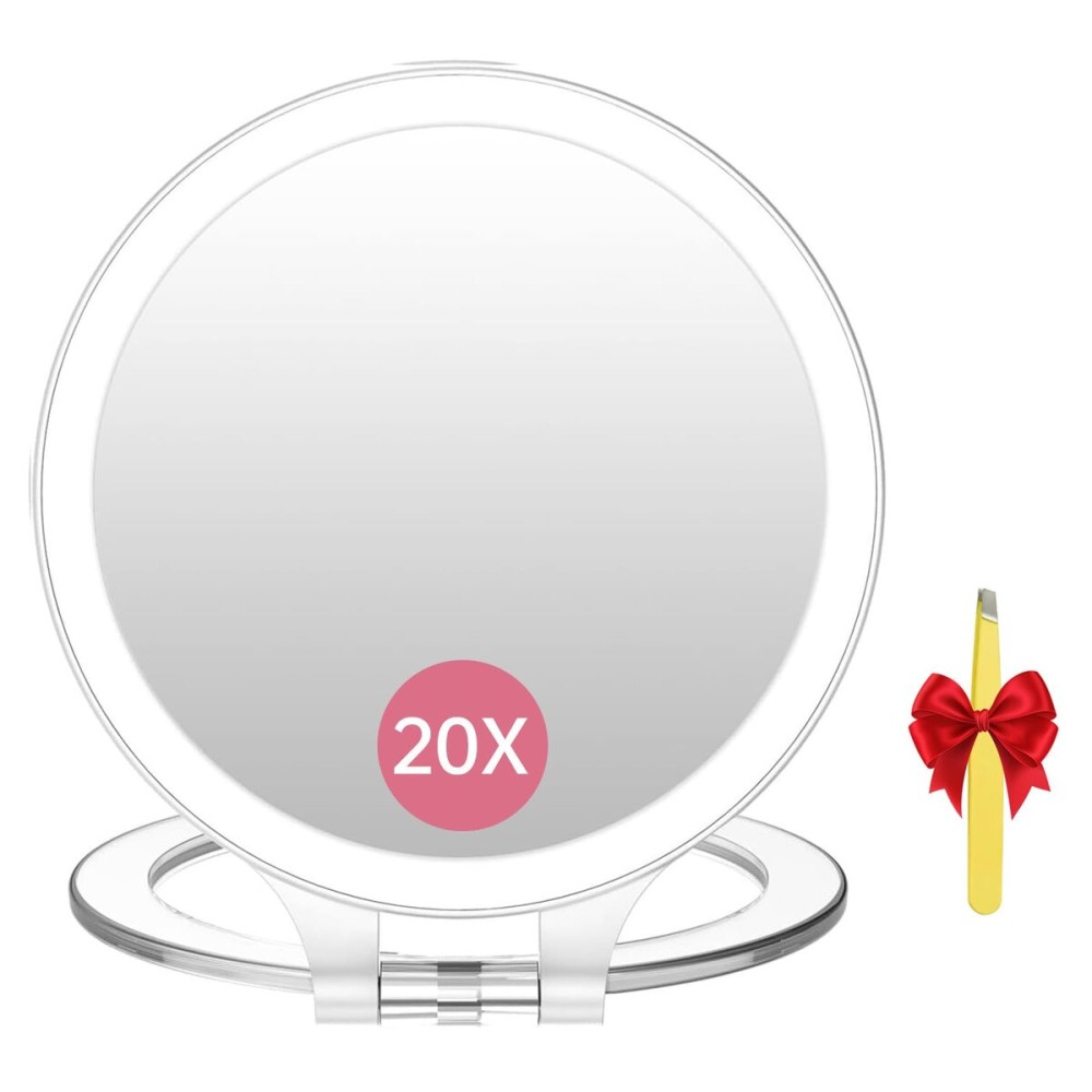 FASCINATE Magnifying Mirror 20X 1X Double Sided Magnification Makeup Vanity Mirror Rechargeable Lighted Mirror with 3 Color Setting Adjustable Rotation LED Vanity Desk Mirror