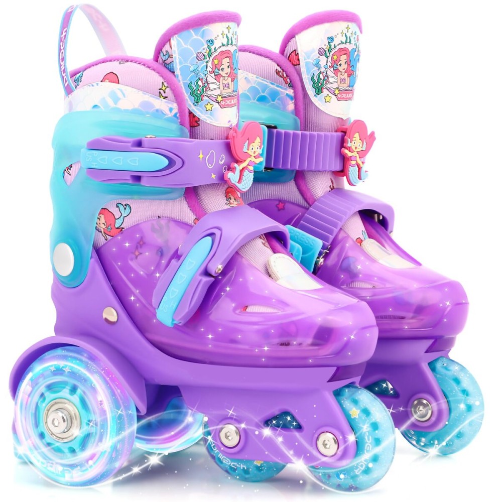 Toddler Roller Skates for Girls Boys 4 Size Adjustable Light-Up Flash Wheels Enhanced Balance Design Suitable for Indoor/Outdoor Use Ideal for Little Kids Beginners Mermaid