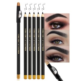 FeiCuiYun 5Pcs Wooden Hard-Core Eyebrow Pencils for Women, Black Eyebrow and Eyeliner Pencil, Long Lasting Waterproof and Sweat-Proof, Beginner Makeup Brow Pencil, Create a Natural Eye Brow Makeup