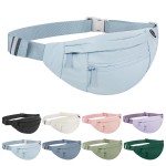 Frenou Large Waist Bag With 4-Zipper Pockets-Fanny Pack For Women And Man-Crossbody Belt Bag With Adjustable Strap For Travel Running Hiking Walking Workout Light Blue